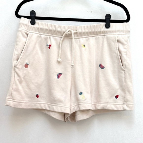Loft Lou & Grey Embroidered Fruity Cozy Cotton Terry Lounge Shorts Cream Multi L - Picture 5 of 10